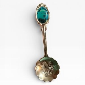 Vintage Lake Tahoe Souvenir Spoon Enameled Scenic Top Map Scalloped Bowl USA